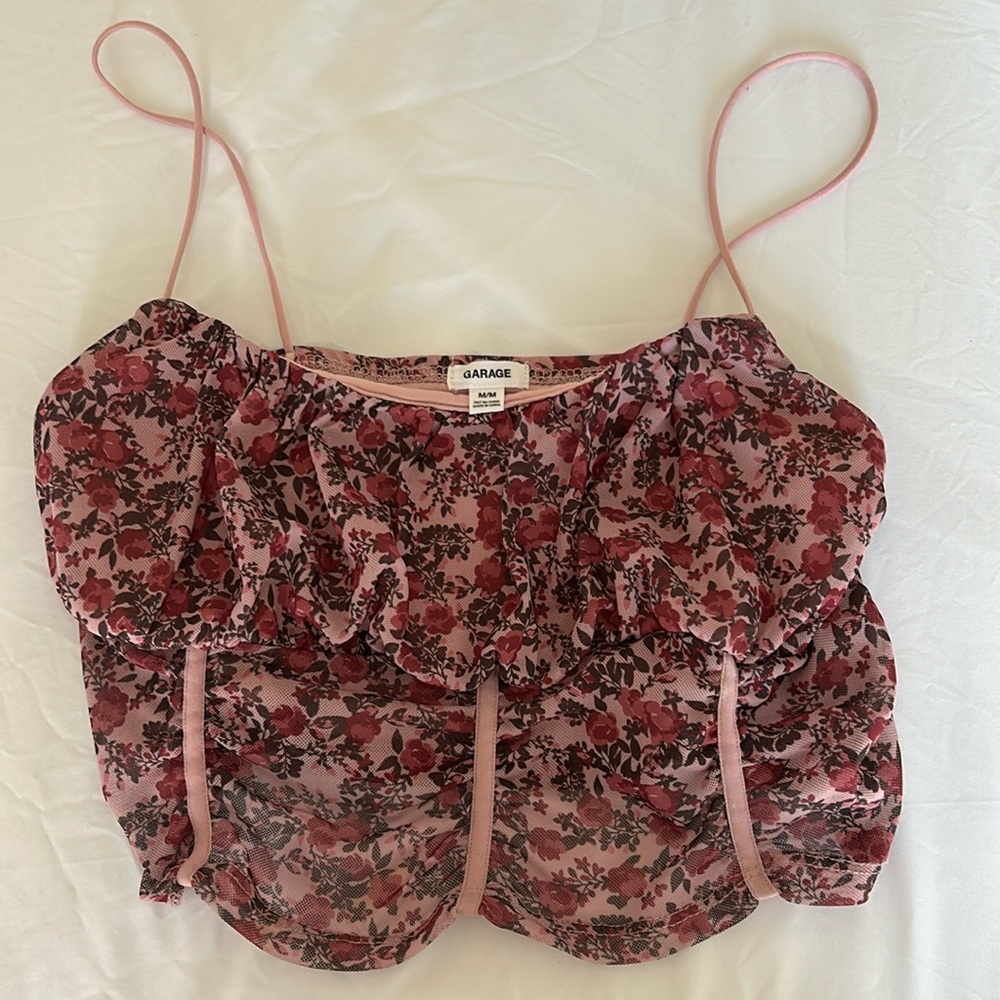 Garage Pink Flower Print Crop Top Size Medium